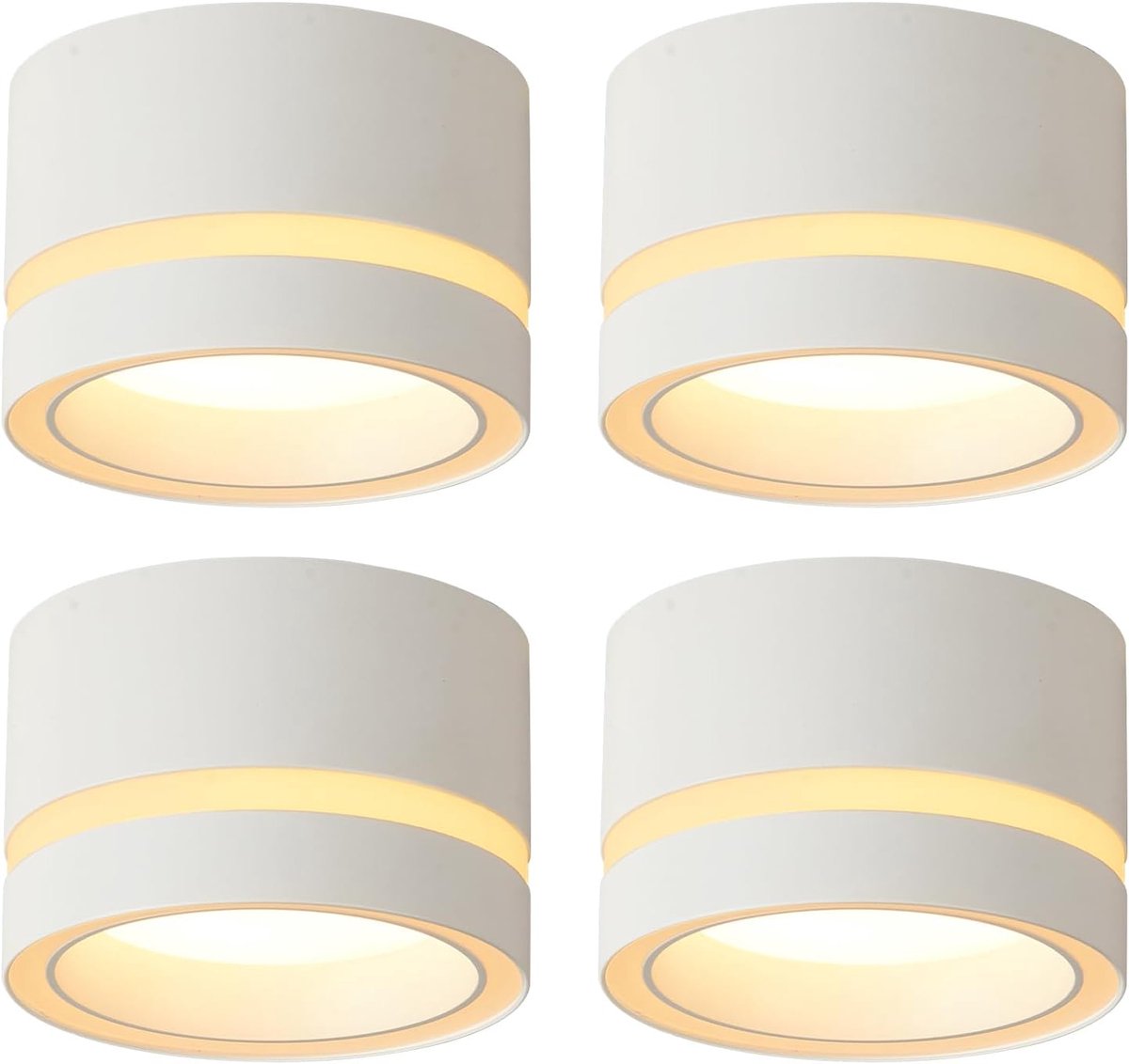 4x Opbouw LED‑spots wit, Ø85×55 mm plafondspots, 6W 2700K 600 lm GX53 LED opbouwspot, aluminium opbouw plafondlamp 230V IP44 voor badkamer