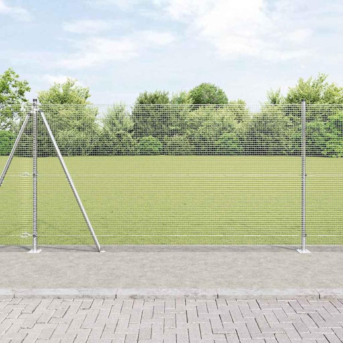 Verzinkt draadhek met 13 flens palen 1,2 x 25 m verzinkt staal, mobiele omheining tuinhek voor tuin binnenplaats kippenhek konijnenhok 3352321