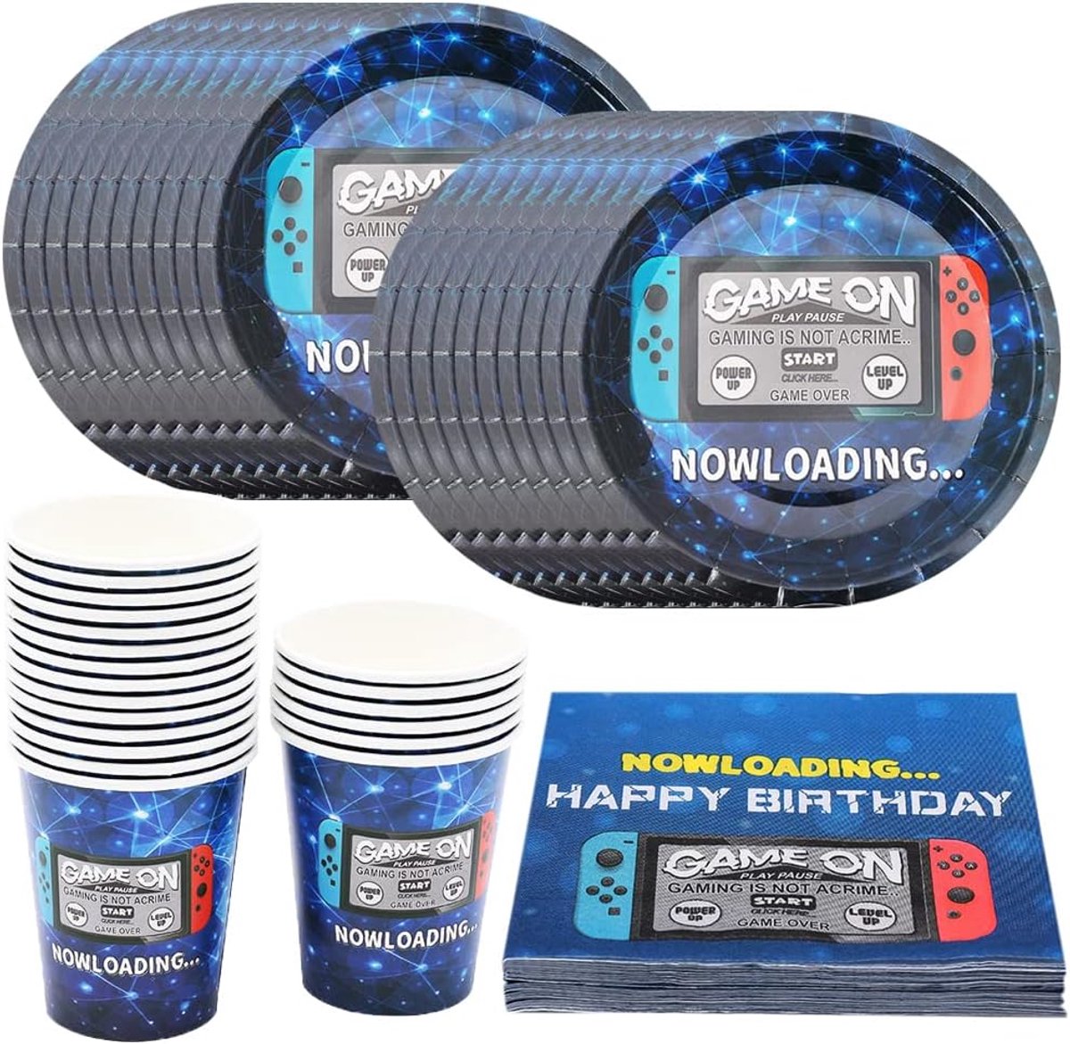 Partyservies, kinderverjaardag, decoratie, verjaardagsfeest, servies, gamepad, tafeldecoratie, set 20 personen