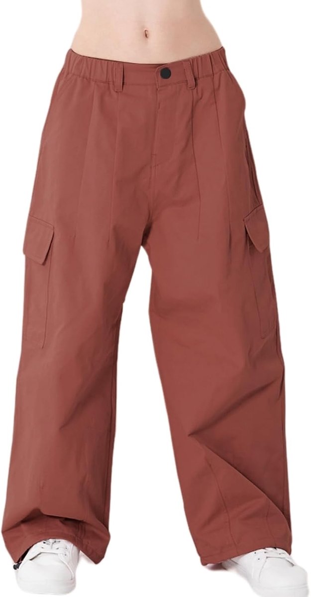 Cargobroek voor meisjes, katoenen baggy broek met elastische taille en meerdere zakken, voor kinderen van 6 tot 15 jaar