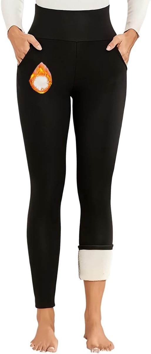 Sportlegging met hoge taille, ondoorzichtig, met zakken, voor training, sport, yoga, warme legging voor dames, winter, thermische broek, hoge taille, elastisch, voor sport