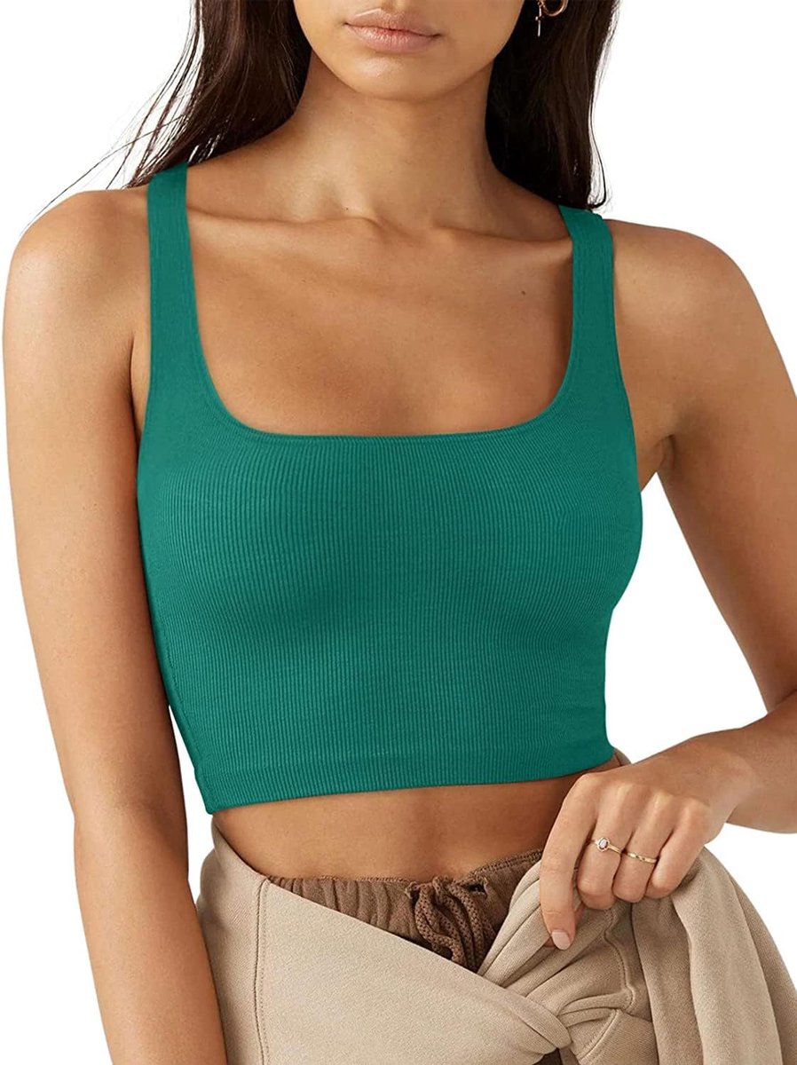 Tanktop voor dames, zomer, sexy, mouwloos, met vierkante hals, korte tanktop, nauwsluitend, casual, elegant, effen, shirt