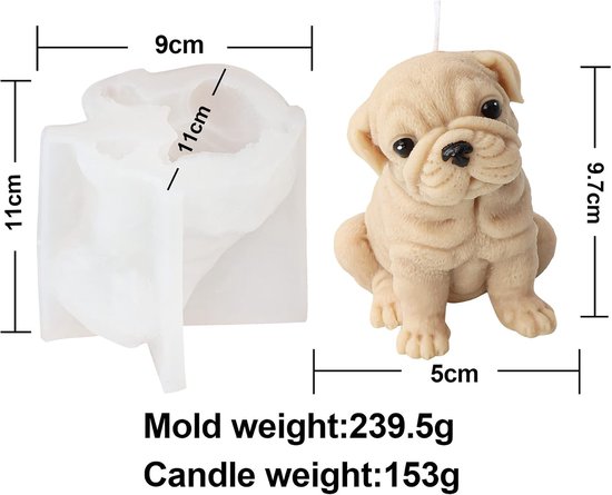 hondenvorm voor kaars, zeep, chocolade, taartdecoratie (wit, hond L) — afbeelding 2