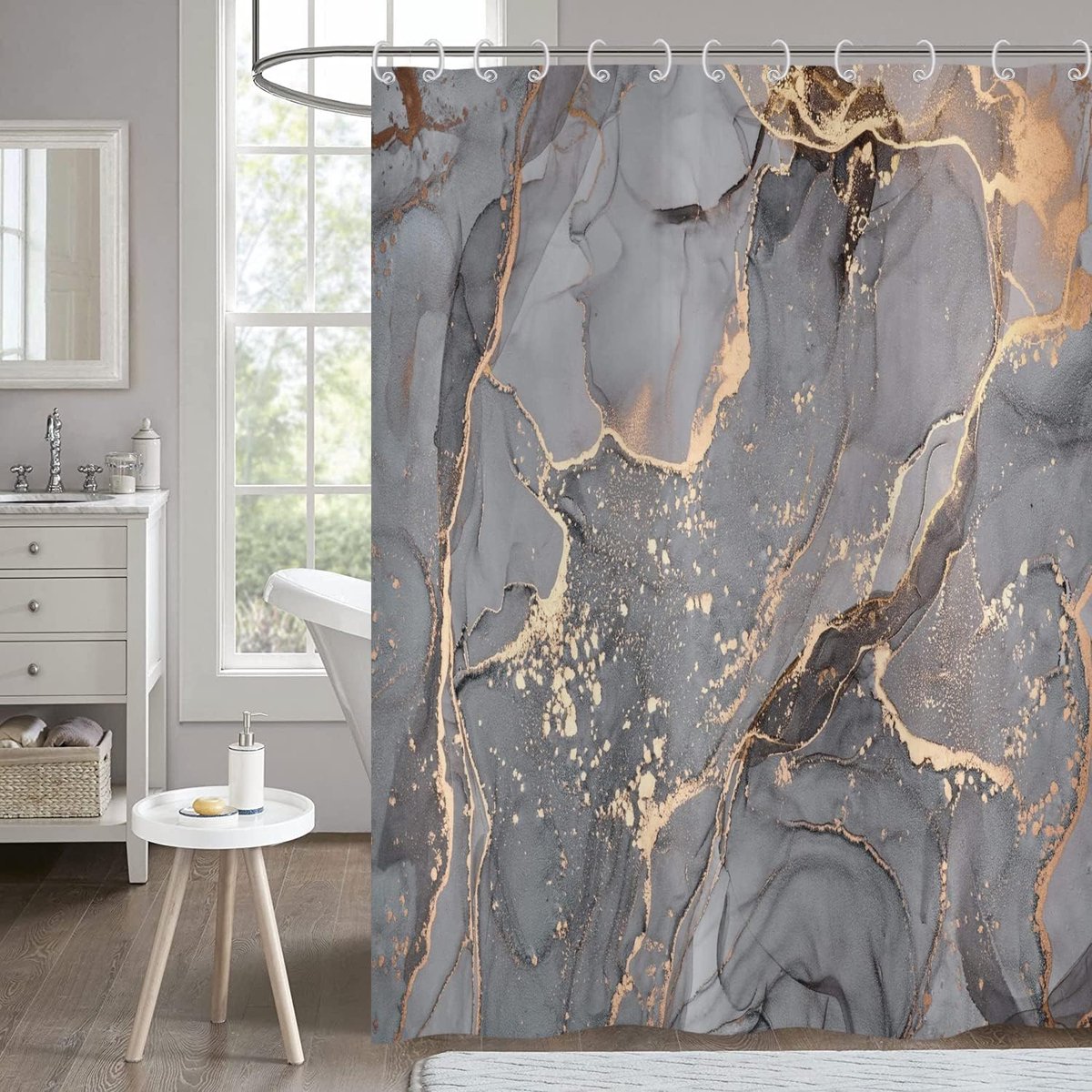 Marmeren douchegordijn 90x180, glitter douchegordijnen gouden barst abstracte moderne luxe kunst badkamergordijnen met haken waterdichte polyester stof wasbare badgordijnen voor natte kamer