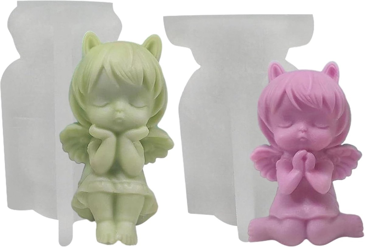 3D engel siliconen kaarsvorm, 2 stuks engel baby siliconen vorm DIY 3D engel vorm engel fondant vormen handgemaakte chocoladevorm zeepvorm voor het decoreren van cake, geurkaarsen, zeep
