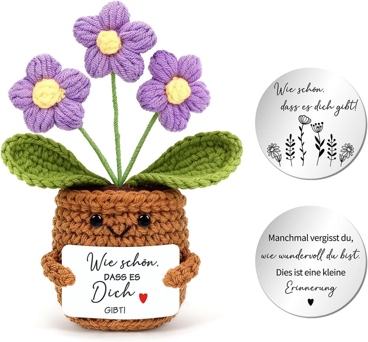 Bloemen, Pocket Hug Duits met omarming, geluksbrenger, gebreide bloemenpop, positieve bloem, cadeau voor vriend, familie, collega's Z16-5