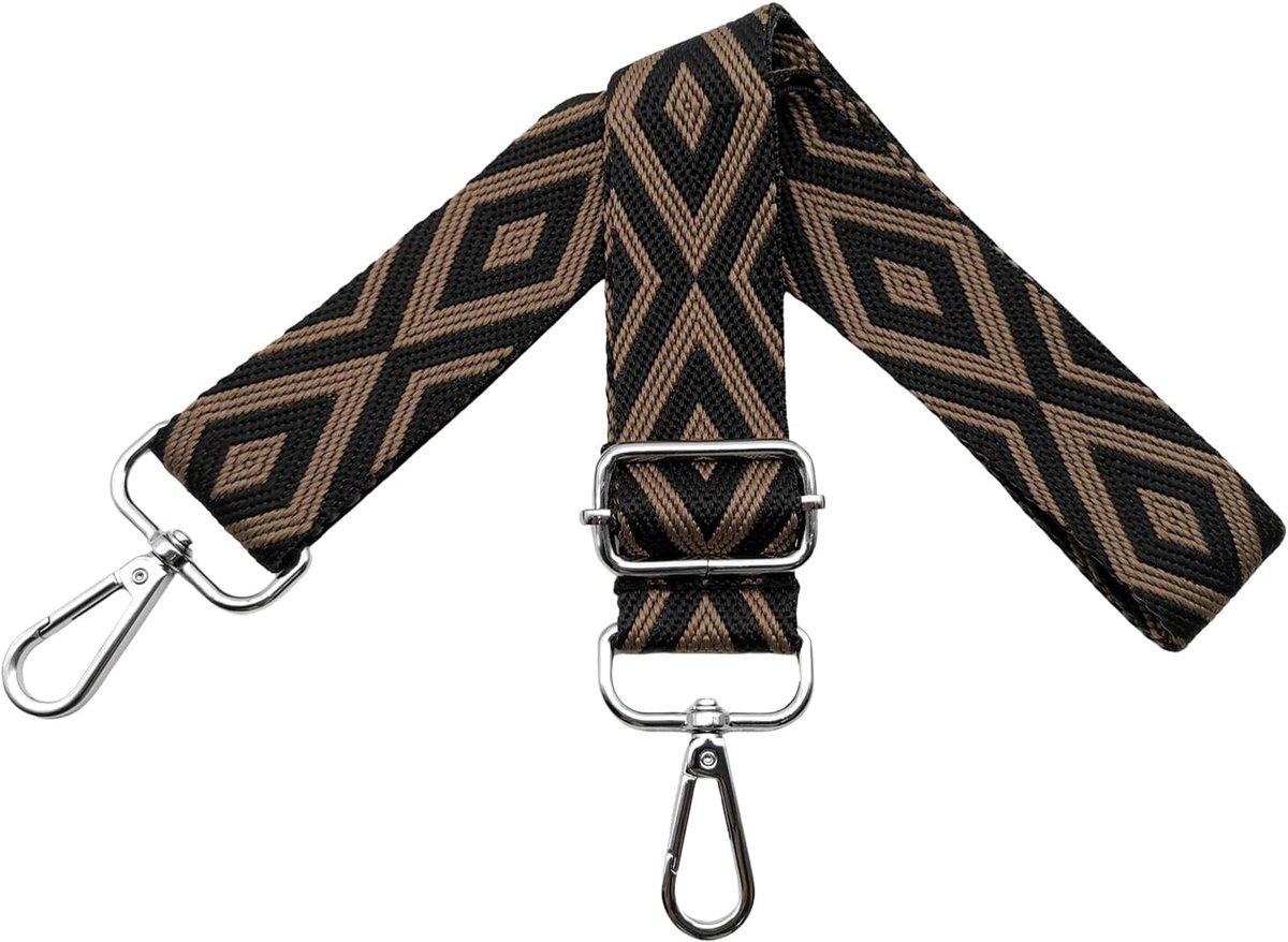 schouderriem voor tassen, tasriemen om te wisselen, schouderriem, breed, 3,8 cm, met zilveren karabijnhaak, voor dames, crossbody, schoudertas, doe-het-zelf accessoires, zwart/bruin, V17