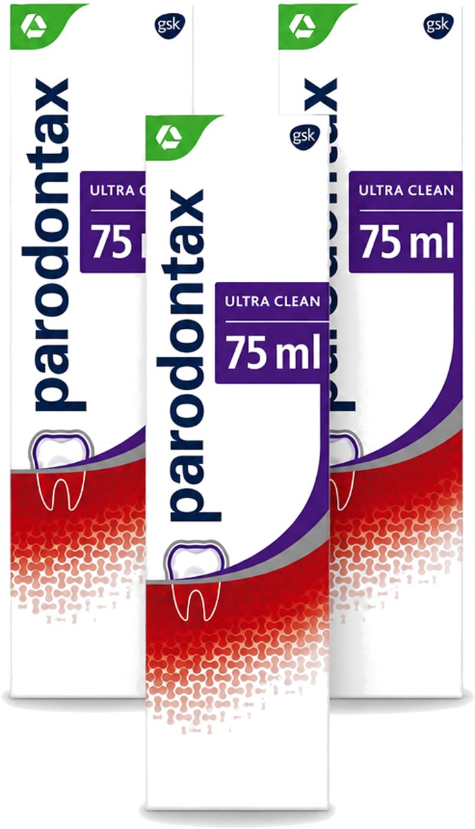 3 x Parodontax – Tandpasta – Ultra Clean – 75 ml - Voordeelverpakking - 3 stuks