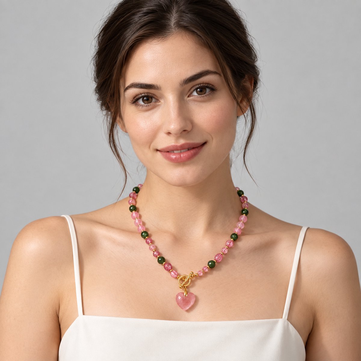 Luxamore® Dames Kralenketting Multicolor – Boho Halsketting met Steenkristal Kralen en Hartvormige Hanger – Statement Ketting – Sieraden voor Dames