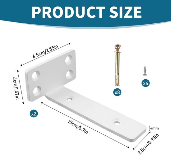 Set van 2 L-vormige Planksteunen voor Wandmontage, 15 cm, Zware Belastbaarheid tot 50 kg, Ideaal voor Keuken en Kantoor, Inclusief Dowel Schroeven, 4 mm Dikte — afbeelding 5