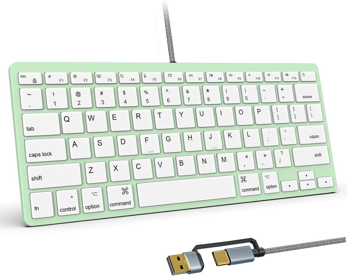 toetsenbord met 78 toetsen voor Mac, USB A/USB C Plug-N-Play, ultradun USB Mini Toetsenbord - 75% lay-out Compatibel met Apple MacBook, iMac, Mac mini/Pro, Laptop Computers, PC, Groen