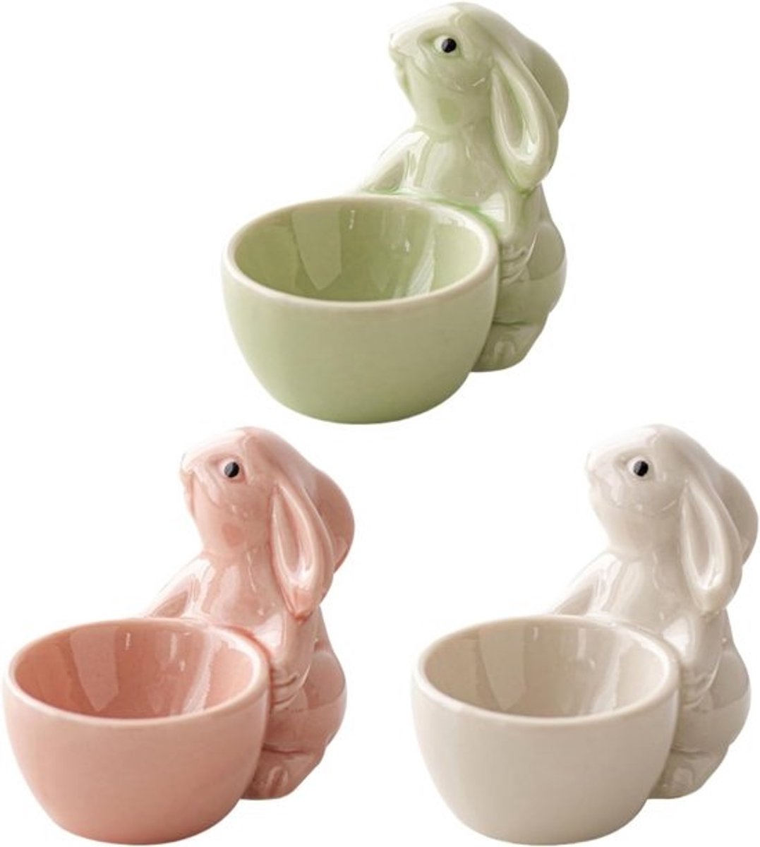 Keramische Eierdopjes - Konijn Vorm - Ontbijt Keuken - Set van 3 - 85 x 7 cm