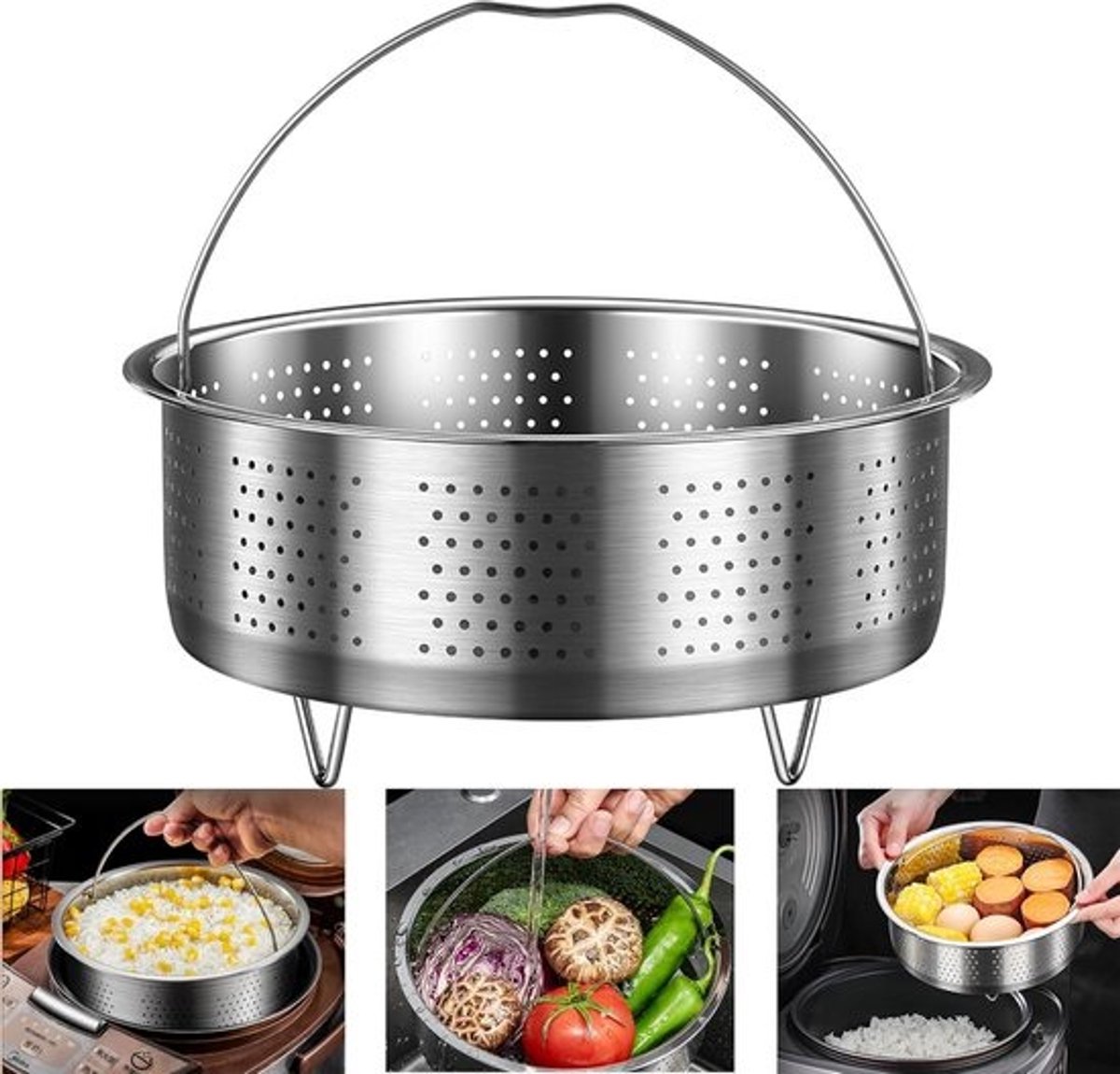 RVS Stoommandje Inzet voor Pannen - Stomer Voor Groenten & Eieren - Universele Stoompan Accessoire (13.7 cm)