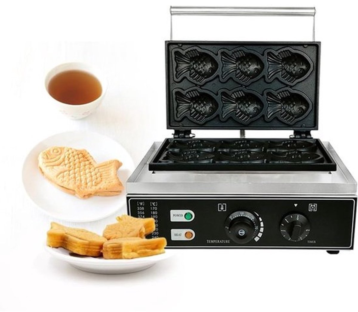 Wafelijzer Vorm Vis - Apparaat Bakken - Snacks Maken - Zes Vissen Tegelijk - 44x41x26cm - Wit