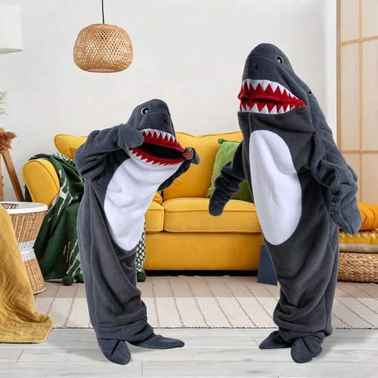 Flanellen Hooded Shark Blanket - Comfortabele Deken met Voeten voor Kinderen, Perfect als Verkleedkostuum en Slaapzak voor Feestjes — afbeelding 5