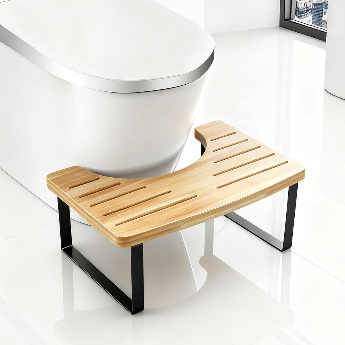Houtkleur, toiletkruk voor volwassenen, voor comfortabele uitscheiding, squatty potty poef, toiletkruk met antislip trede, 39,97 x 19,98 x 17,01 cm, eenheidsmaat toiletkruk