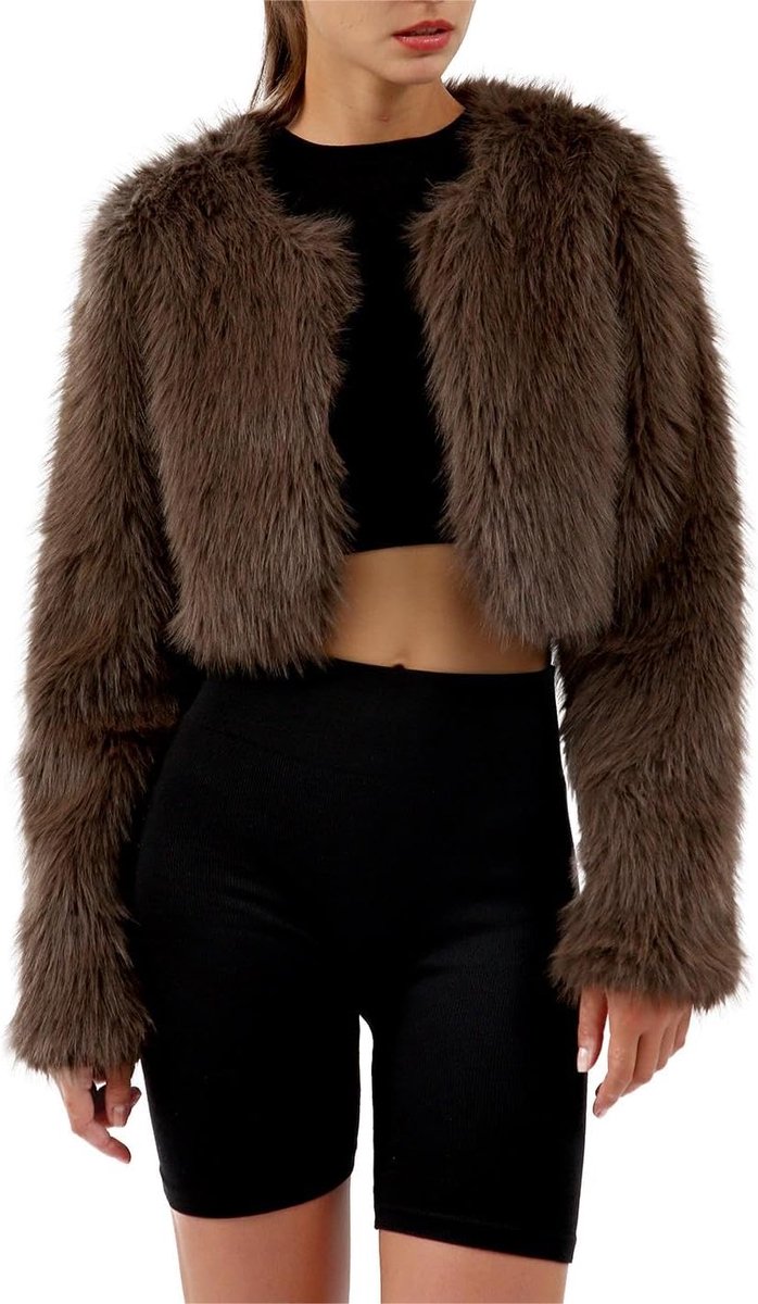 Bontjas dames, bontjas kort imitatiebont jas, pluche bontjas fleece mantel lange mouwen faux fur coat, winterjas jassen open kraag