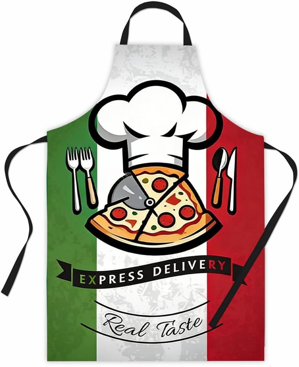 Keukenschort voor heren, grappig keukenschort, origineel cadeau-idee voor Pizzaiolo Chef, ontwerp Italiaanse vlag, voor koken en grillen (A)