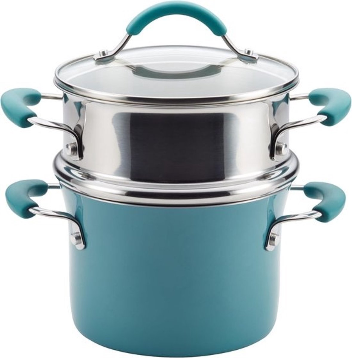 3-Quart Hard Porselein Emaille Anti-aanbak Multi-Pot & Stoomboot Set - Agave Blue