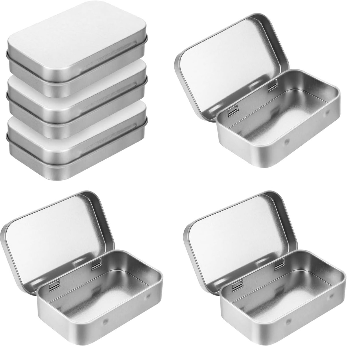 6 stuks metalen blikjes met deksel, metalen dozen met deksel, kleine doos met deksel, metalen doos met deksel, 9,5 x 6 x 2,2 cm, geschikt voor snoep, sieraden, sleutels, munten (zilver)