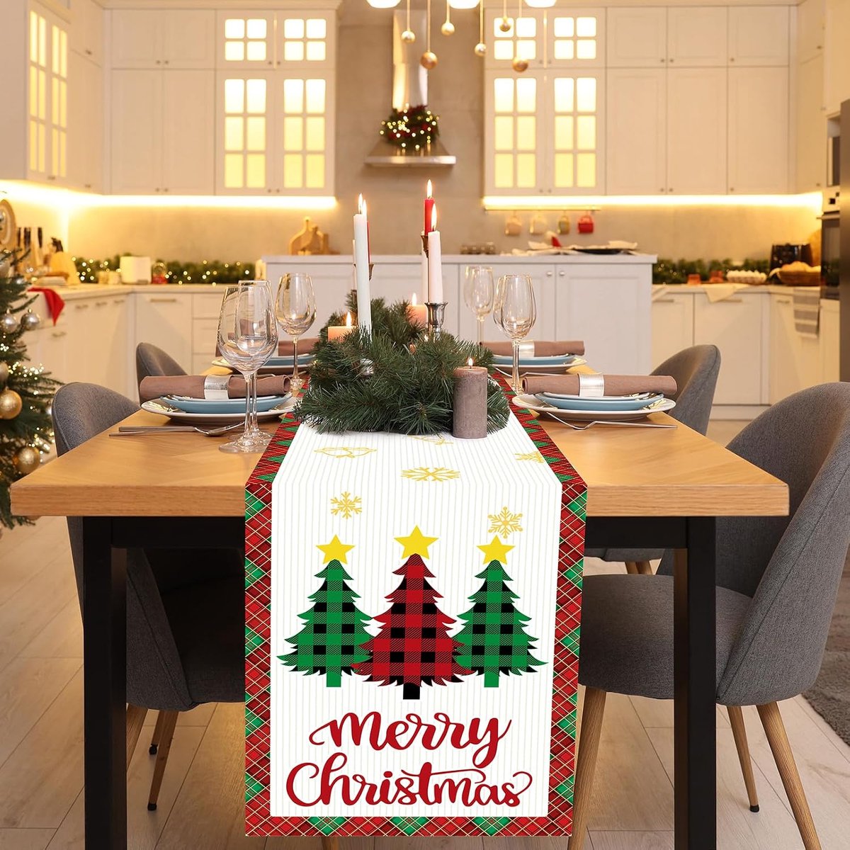 Tafelloper, kerstboom, tafeldecoratie, decoratie voor Kerstmis, tafeldecoratie, kerstfeest