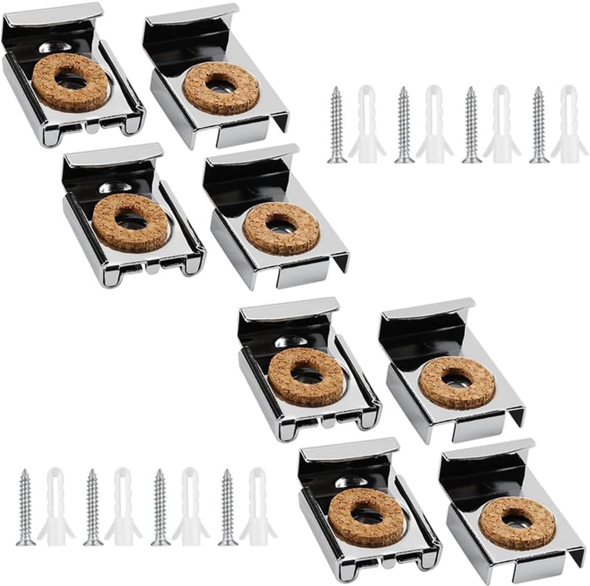 8 stuks spiegelhouders voor aan de muur, spiegelhouder, spiegelhanger, met schroeven, niet ingelijste spiegelhouder, clip met rawl plugs voor zware spiegels, glas