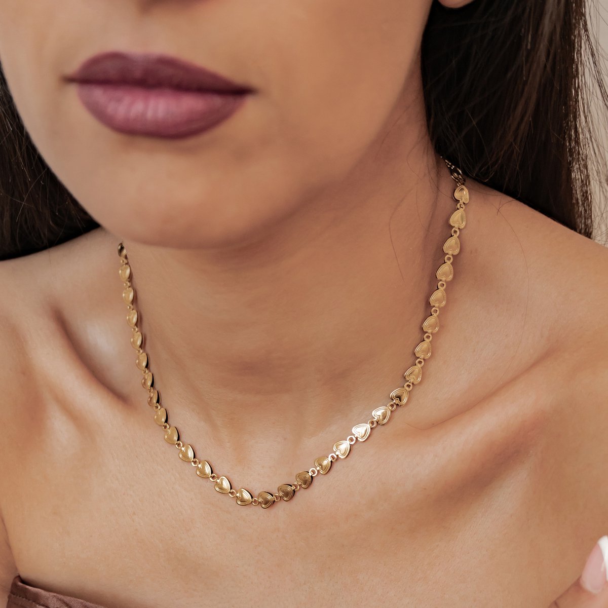Hey Happiness Hartjes Ketting Dames - RVS 18K Goud Verguld - Hartjes Schakelketting - Waterproof - Verstelbaar - Valentijnscadeau Voor Haar