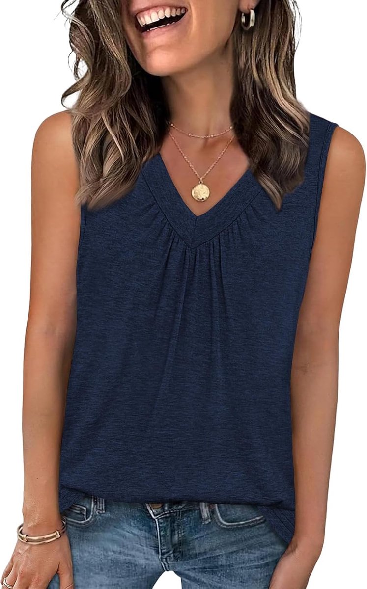 Dames Tanktops Zomer V-hals Top Losse Pasvorm Blousetop Basic Casual Mouwloos T-shirt Lang Vest