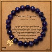 Bixorp Sterrenbeeld Waterman Armband van Amethist - Edelsteen Kralenarmband met Zodiac Aquarius bedel - 8mm / 18 cm