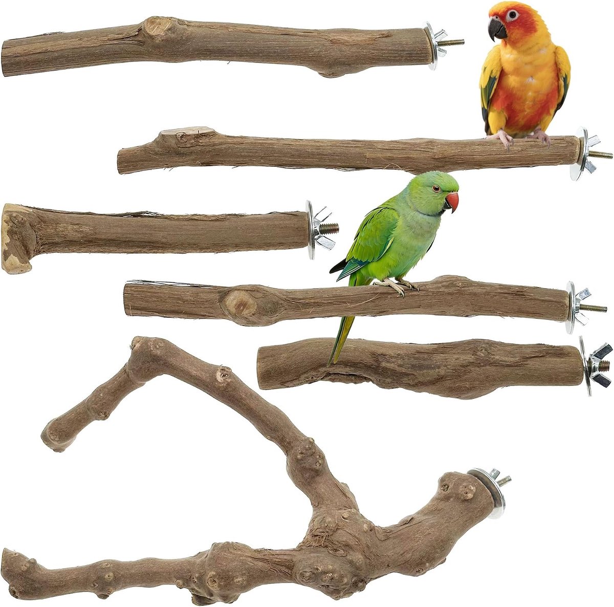 Zitstokken van vogelhout, zitstokken voor vogels, natuurlijke druiventak voor vogels, Cockatiels Conures Macaws, 6 stuks