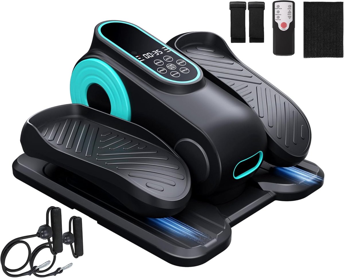 Mini-Ellipsentrainer, Elektrische Crosstrainer voor Thuis, Stille en Draagbare Pedaaltrainer voor Senioren met Afstandsbediening, Display, Antislip Pad, 12 Snelheden
