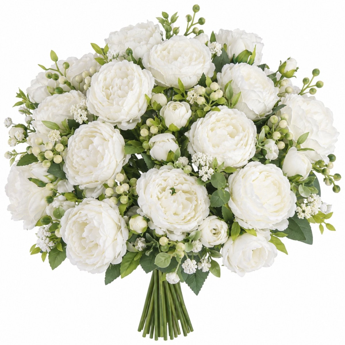 ROSIFY Kunstbloemen Kunst Pioenrozen Wit – 16 Stelen – Groot Kunstboeket – 30 cm – Witte Kunstbloemen voor Vaas Wit 16