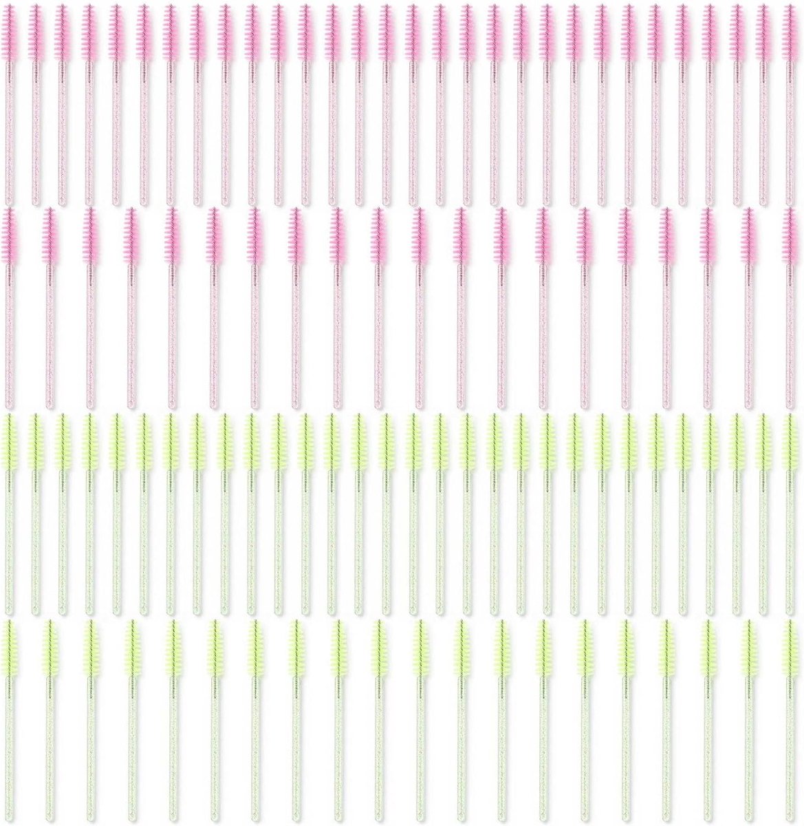 100 Wimper En Wenkbrauwborstelreeks, Het Handvat Van De Kristalborstel, Spiraalvormige Borstelhoofd, Dik Volume, Geschikt Voor Make-Up, Schoonheidsverzorging (Roze, Groen).