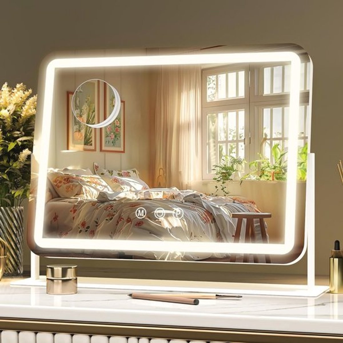 Verlicht Make-up Spiegel met 10x Vergroting en Dimbare LED Verlichting
