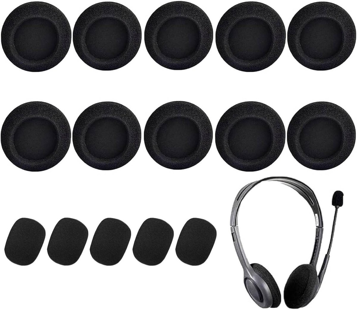 Dailygoods - Hoofdtelefoonhoezen - Vervangende koptelefoonpads - Wasbaar en rekbaar - Zwart - Microfoonschuimhoezen - Geschikt voor kantoorheadsets -.