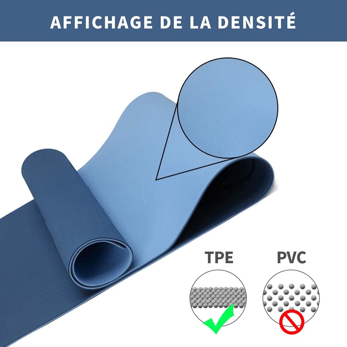 Yogamat voor gymnastiek, oefeningen en fitness, antislip pilatesmat met draagriem, 183 x 61 x 0,6 cm, donkerblauw