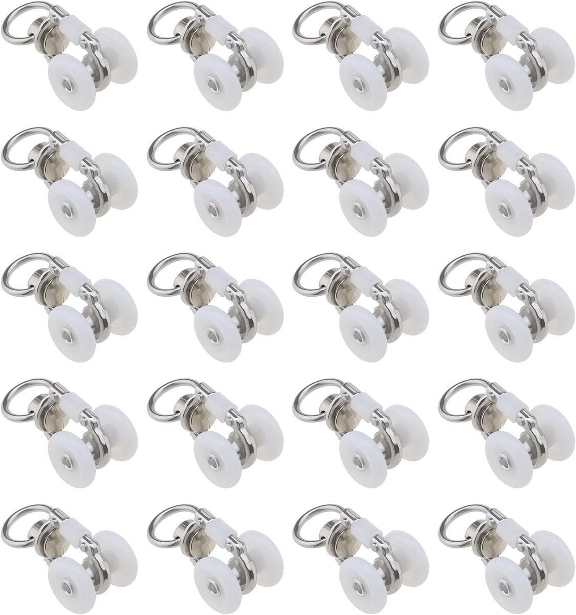Dailygoods- Gordijnrail Katrol 20 Stuks - Stille Gordijnrollen - Zinklegering/Kunststof - Wieldiameter 14,5 mm - Totale Breedte 18 mm - Soepel Glijden