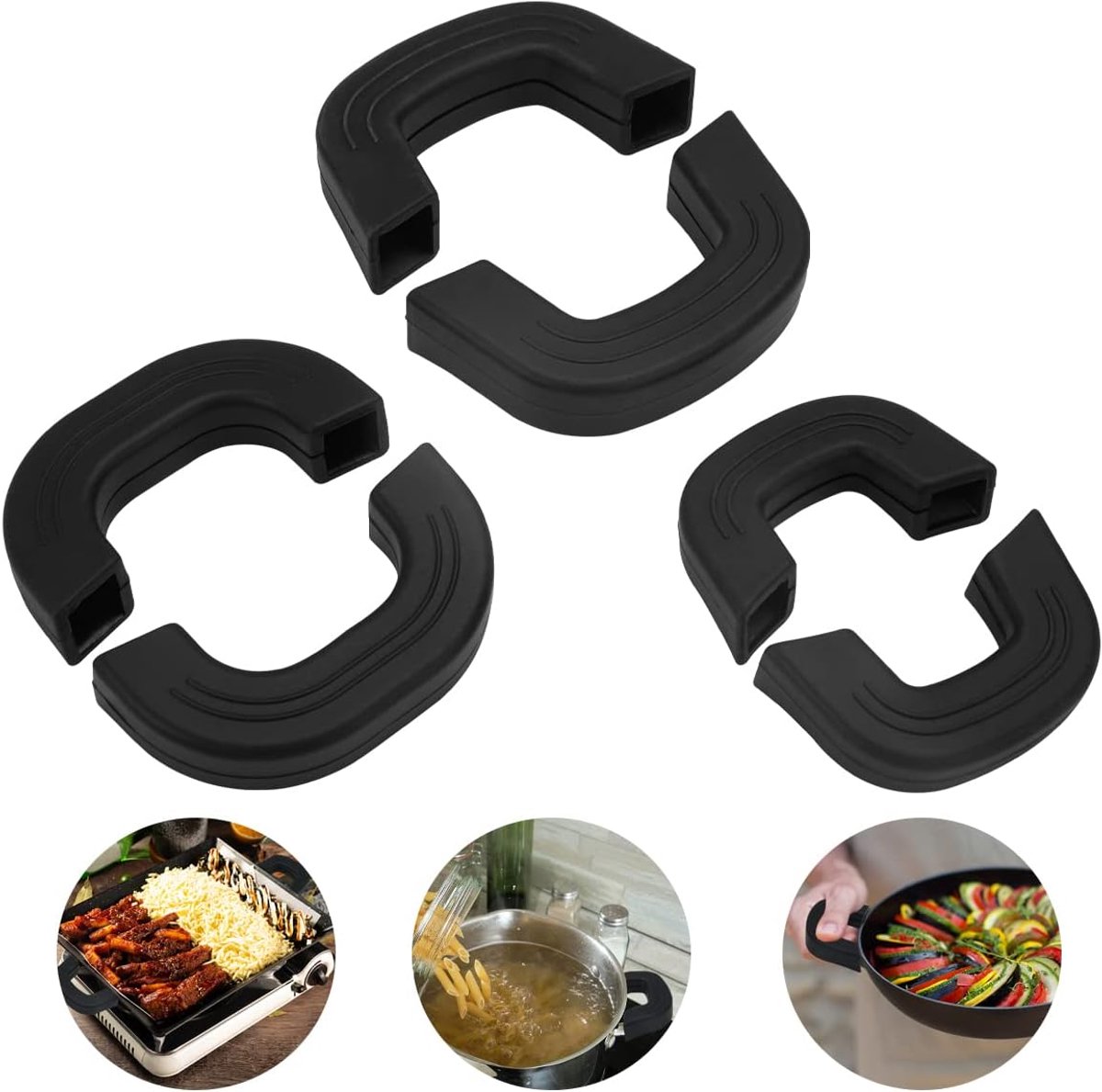 Dailygoods- Pannenlappen Hittebestendig - Siliconen Handgrepen - Antislip - 6 Stuks - Drie Maten - Zwart - Pannengrepen