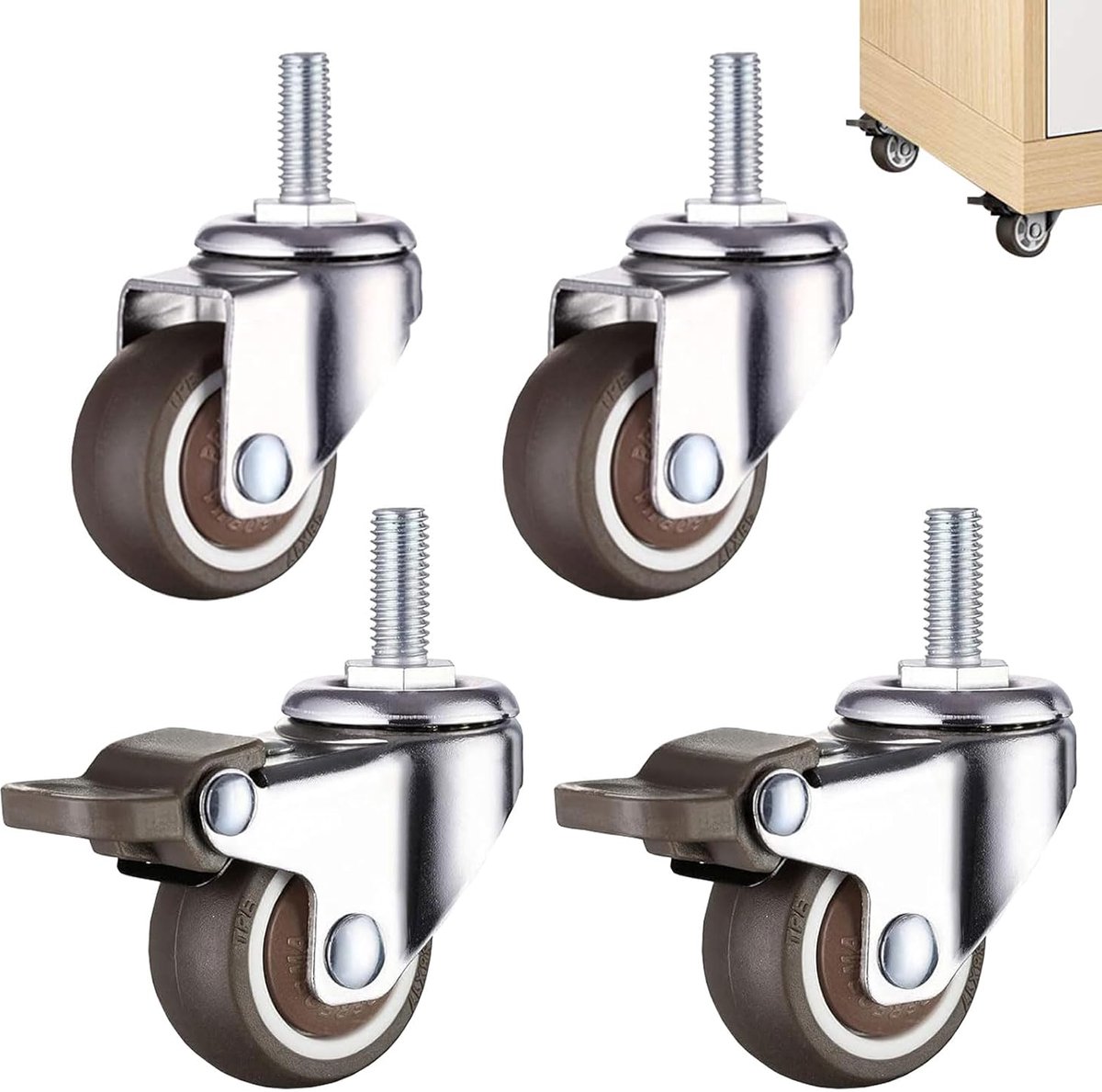 Dailygoods- Wielen Set van 4 - Zwenkwielen met Rem - 360° Draaiend - Rubber - Geschikt voor Meubels - Hoog draagvermogen