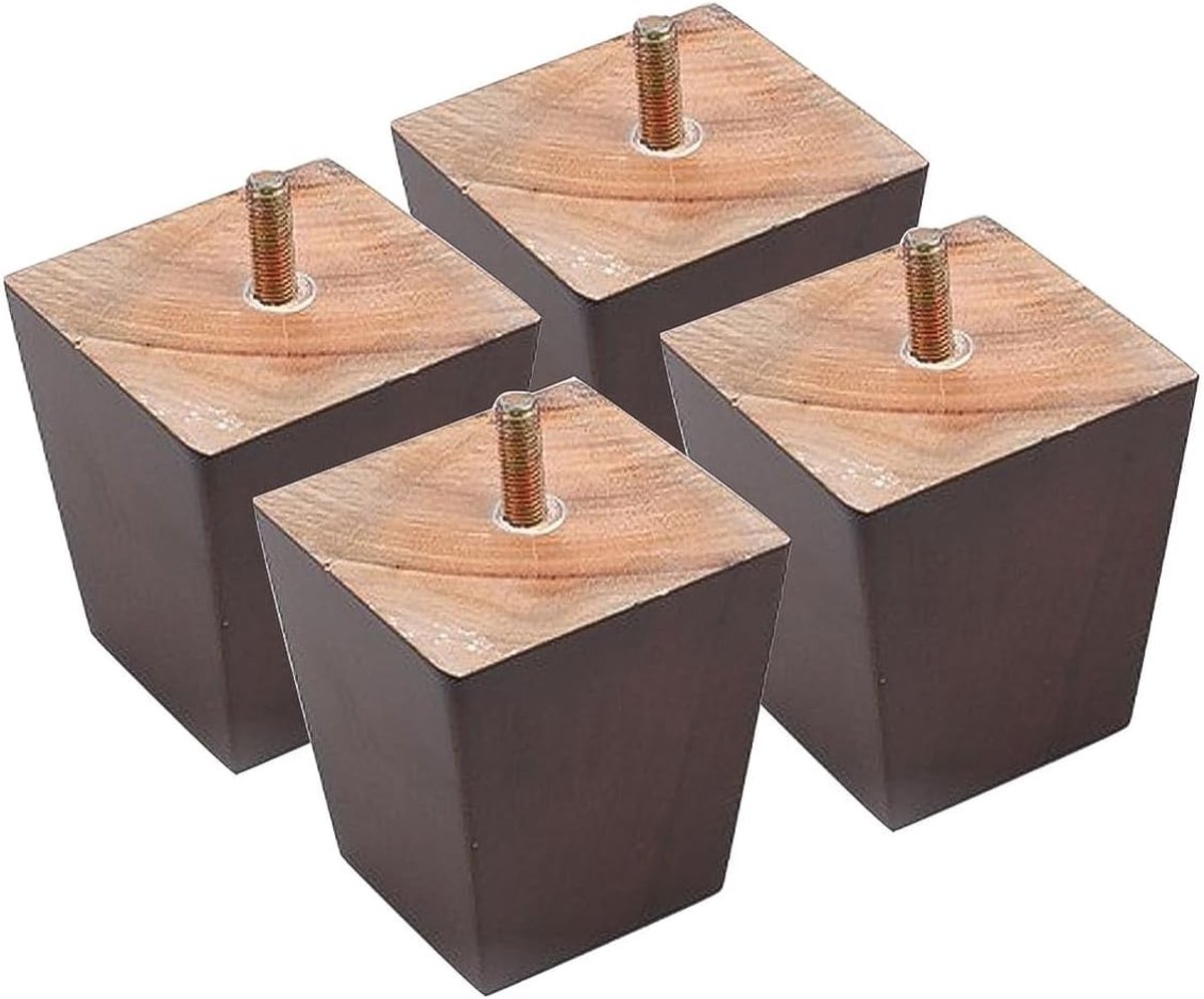 Dailygoods- Meubelpoten Set van 4 - Massief Houten Meubelpoten - Bankpoten 10 cm - Verstelbaar - Bruin - Sterk Draagvermogen - Houten Poten