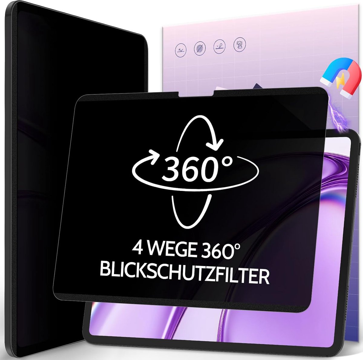 360° magnetisch privacyfilter voor iPad Pro 13 inch M4/M5 [2024/2025 – 7e/8e generatie] — 4-weg afneembaar privacyfilter, anti-reflectie, anti-fel licht