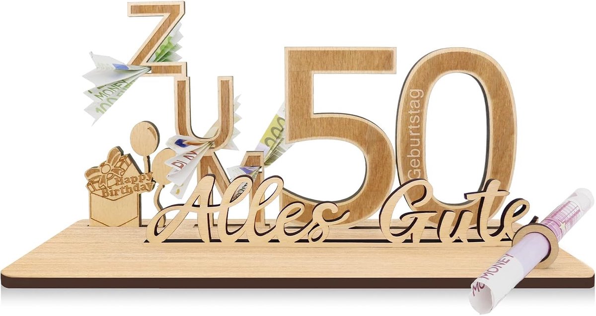 Geldgeschenke Verjaardag Voor de 50 | 25x13x12cm | Verjaardag Vrouwen Man | Geschenken van Hout Decoratie, Gepersonaliseerd Geldgeschenk | Geldgeschenk voor Vrienden, Familie