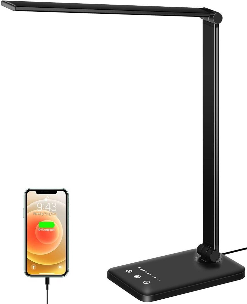 SSTRWGOOD Bureaulamp - LED Bureau Lamp - 5 Dimbare Lichtmodi - Oplaadbaar - Geschikt voor Studeren en Werken - Kunststof - Afmetingen 39x3x10.5cm