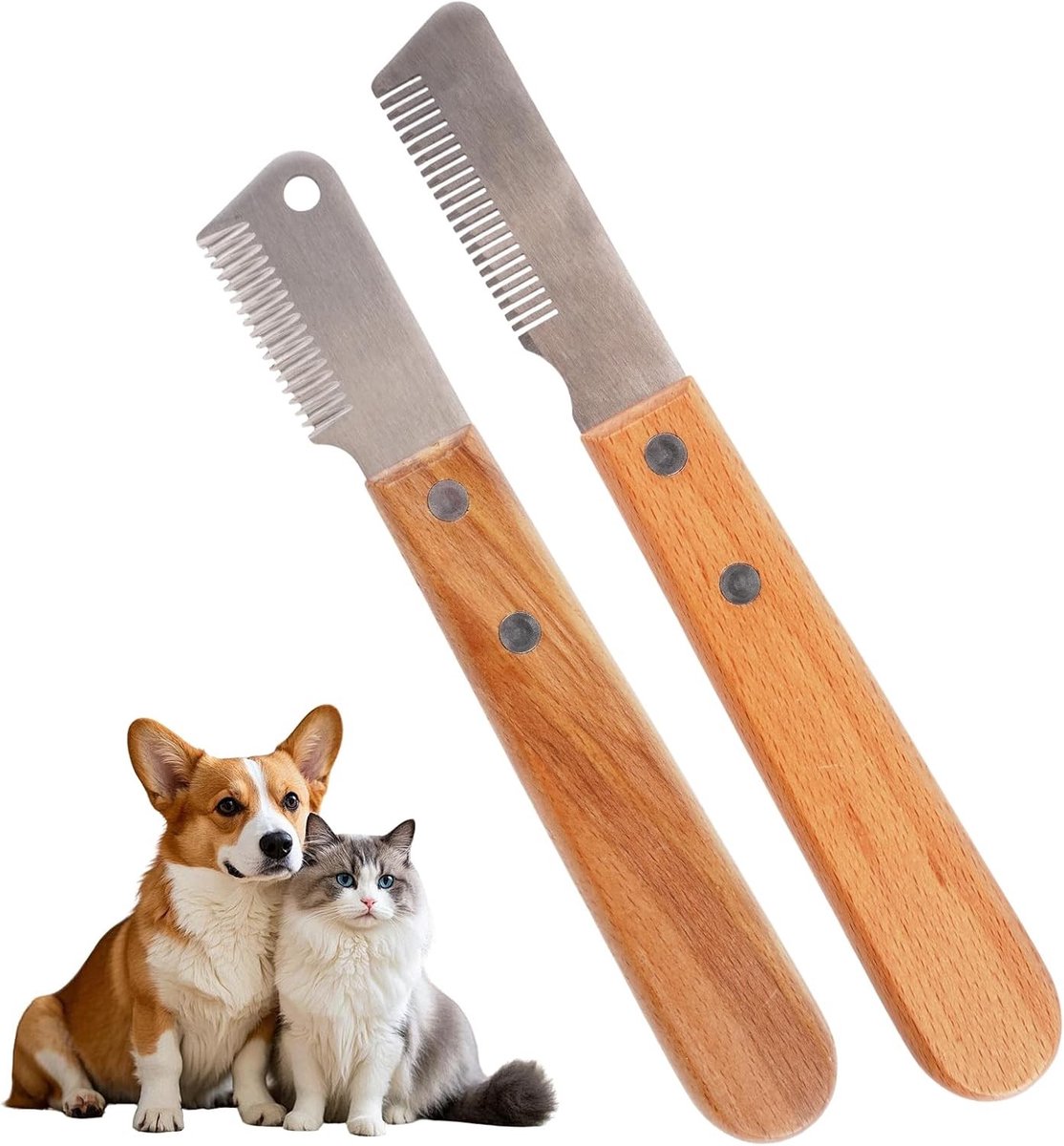 Professionele Trimmessen en Kam voor Honden met Houten Handvat - Dierenverzorging, Stripping Tools, Geschikt voor Honden, Katten en Konijnen