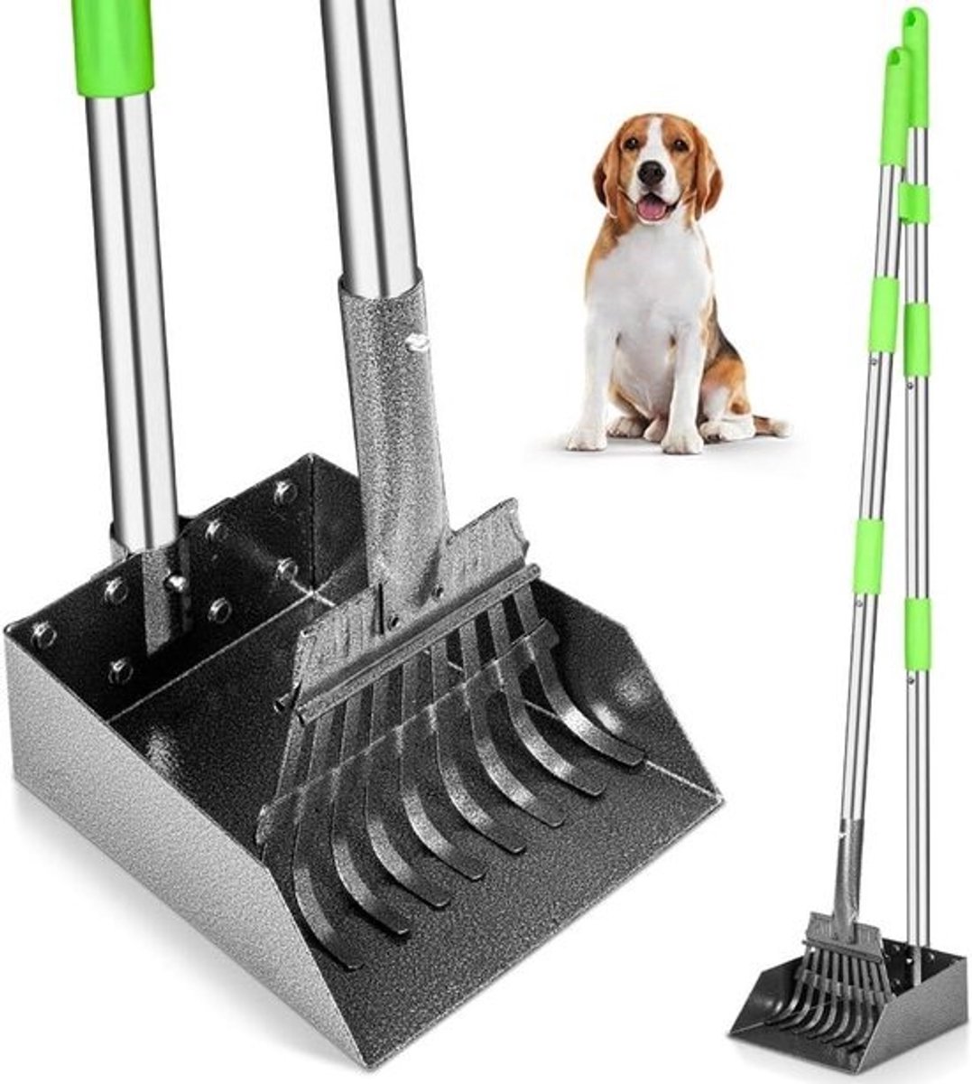 Poepschepper Honden - Hondenpoepschepper Hark - Tuin Schoonhouden - Roestvrij Metaal - 96 cm Lengte - Groen