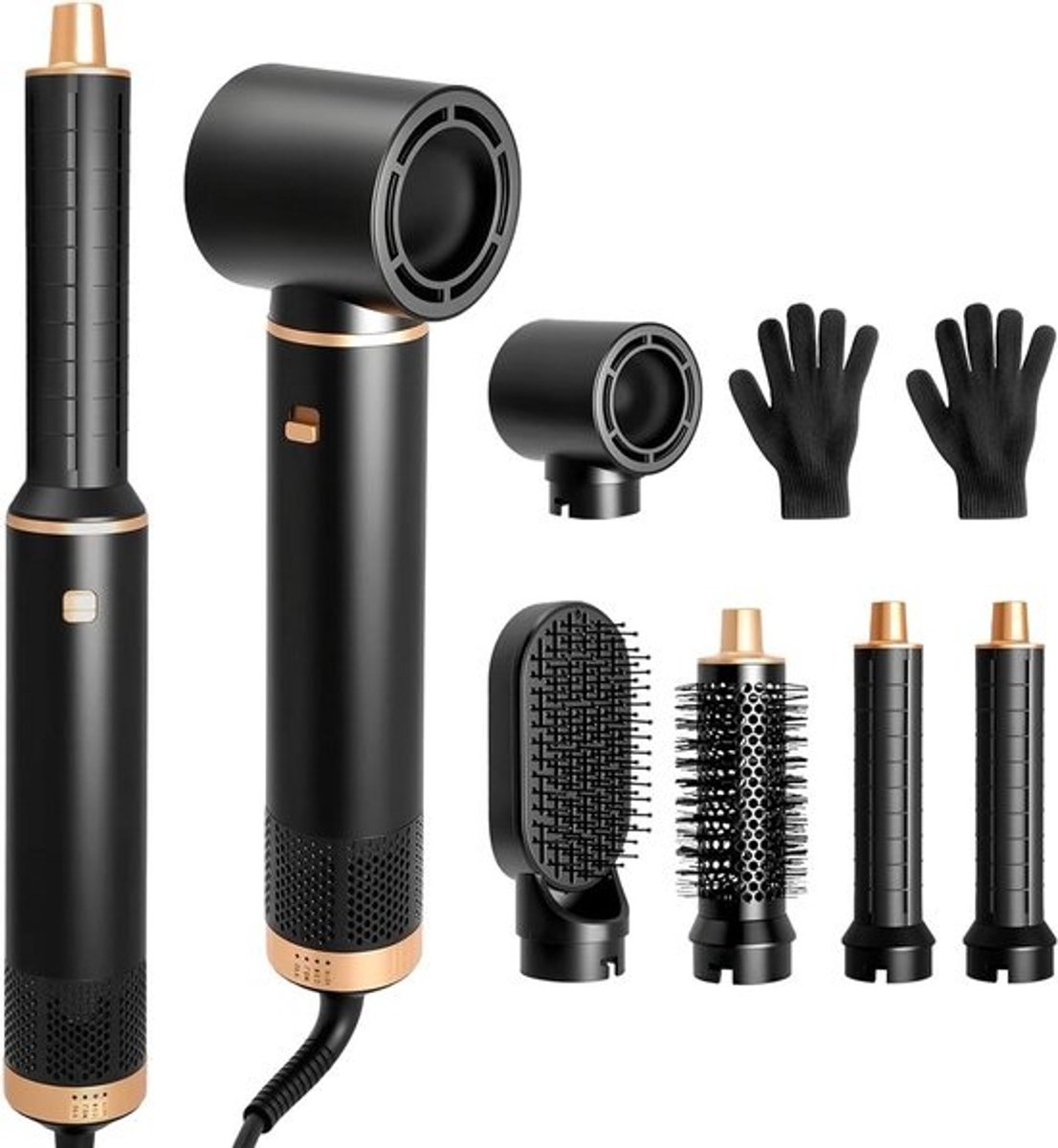 Haarstyler Heteluchtborstel - 5-in-1 Stylingtool - Volume Krullen Drogen - Negatieve Ionentechnologie - 1000 Watt - Zwart