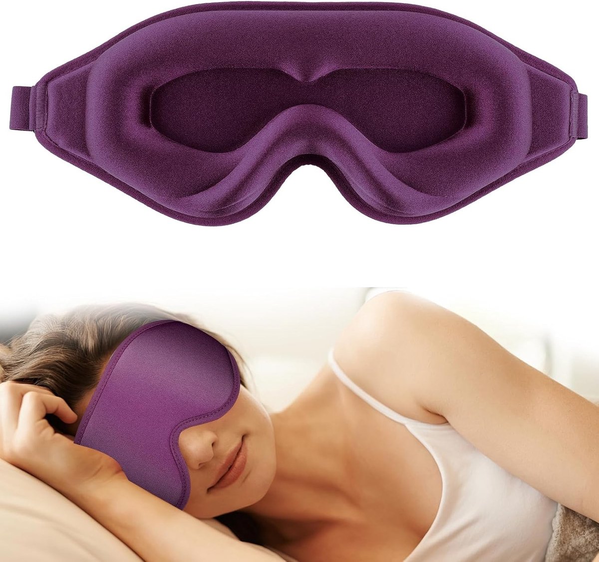 Zijde Slaapmasker 3D Stereo Diepe Slaap Oogmasker, Comfortabel en Verstelbaar, Blokkeert Licht voor Een Rustige Nachtrust (Paars)