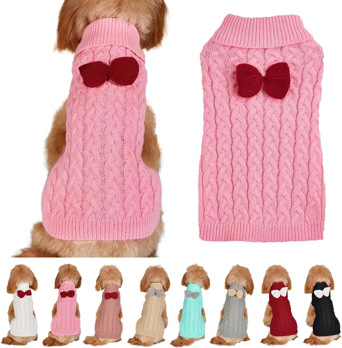 strik, gebreide hondentrui, warme hondenwinterkleding, gebreide gehaakte hondenjas, kerstkostuum voor kleine, middelgrote en grote honden en katten (roze, L)