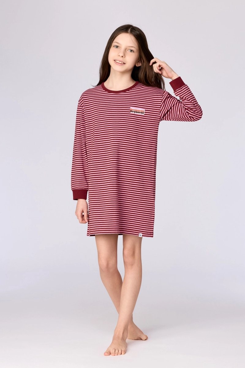 Woody slaapkleed meisjes/dames - roze gestreept - 'Dreamer' - 262-10-YDA-Z/913 - maat 152
