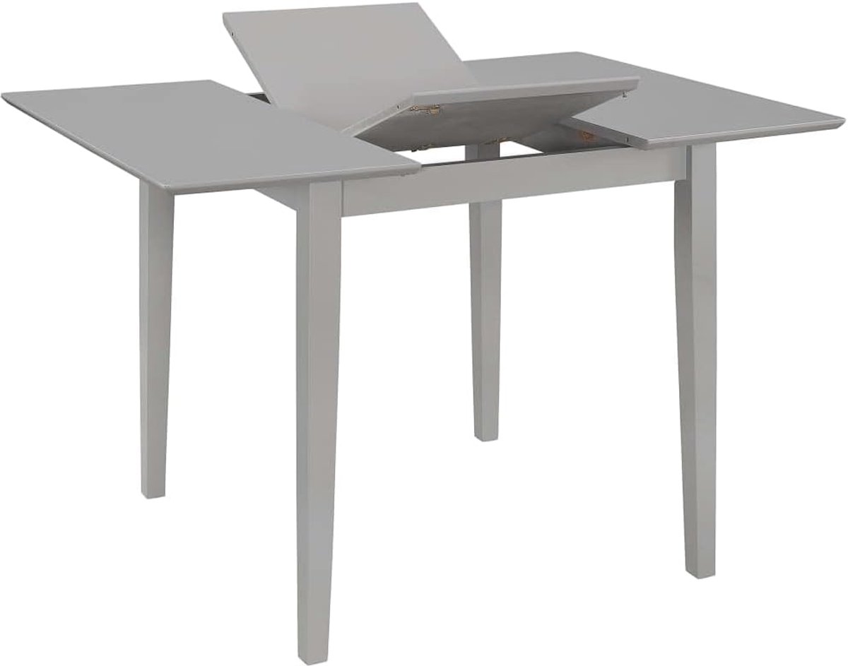 eettafel, grijs (80-120) x 80 x 74 cm, MDF-tafelblad met massief rubberhout, uitschuifbaar tot 120 cm, inklapbare eettafel voor eetkamer, eenvoudige montage